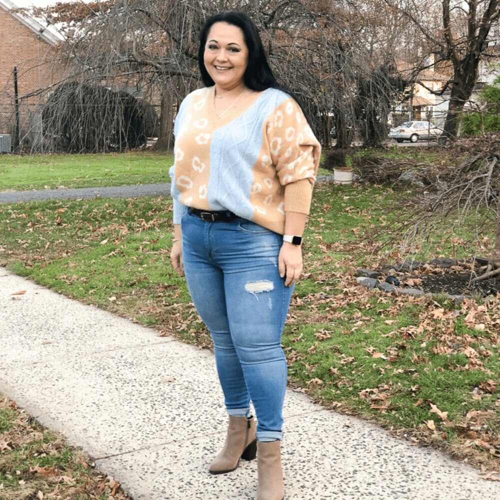 Color Block Plus Size V-Neck Sweater